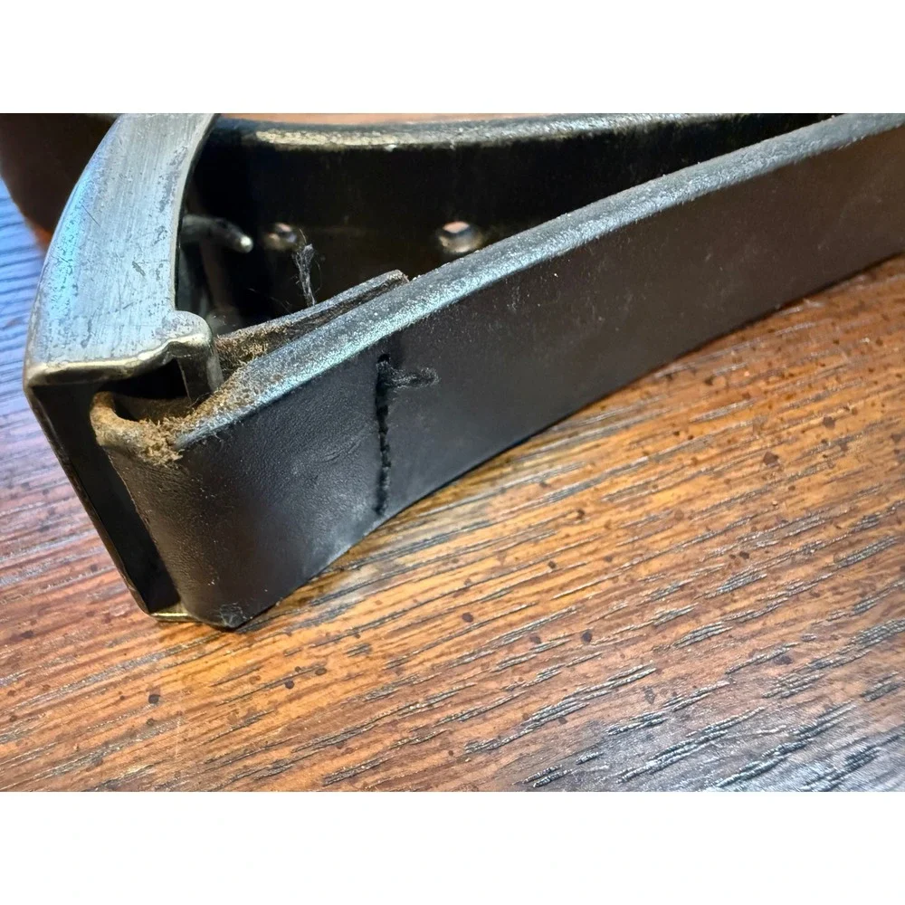 y2k Oscar de la Renta Genuine Leather Belt with‎ Large ODLR Jeans Buckle 34/36